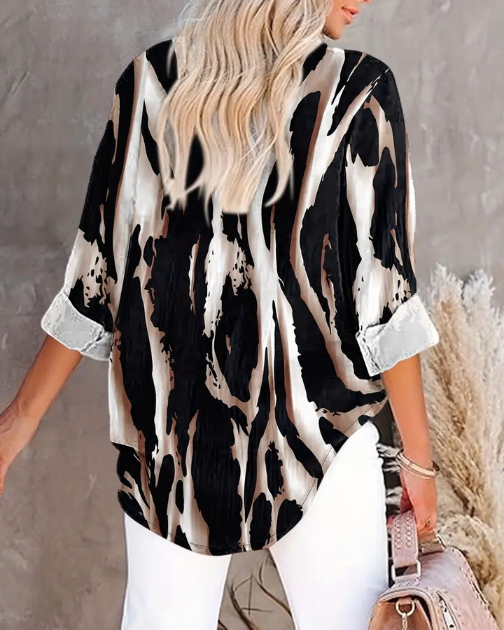 Telyra - High Neck Blouse with Irregular Print