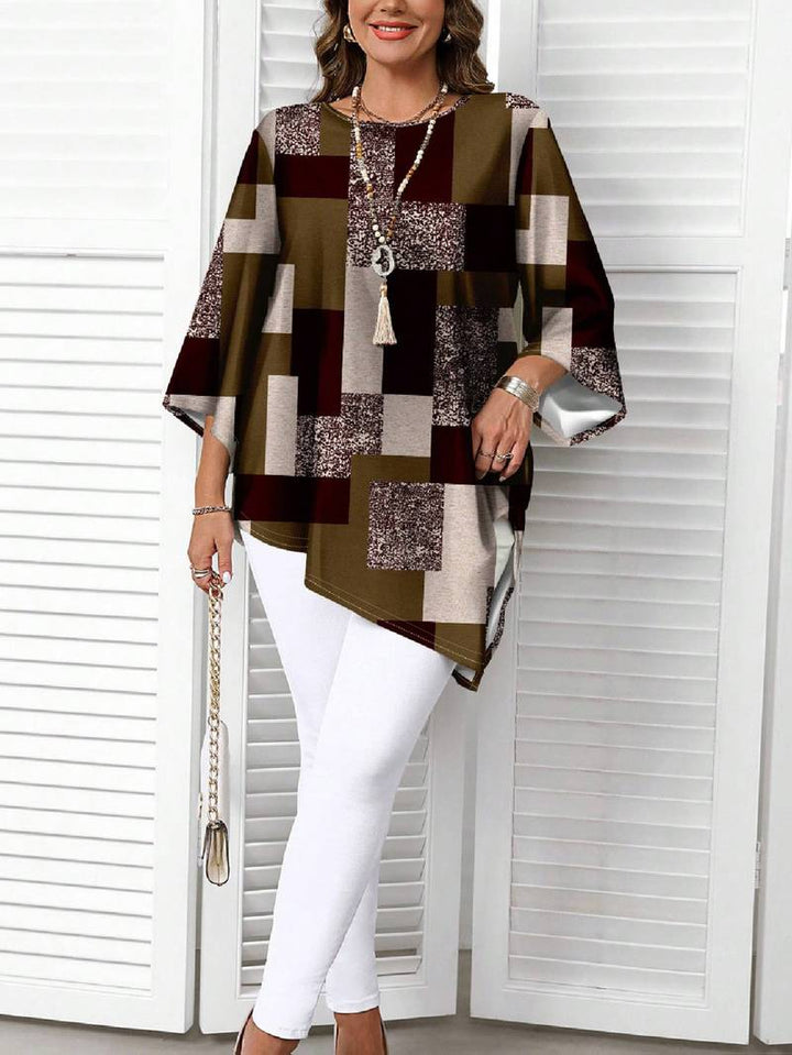 Rhosalivelle - Oversized Checkered Print Blouse