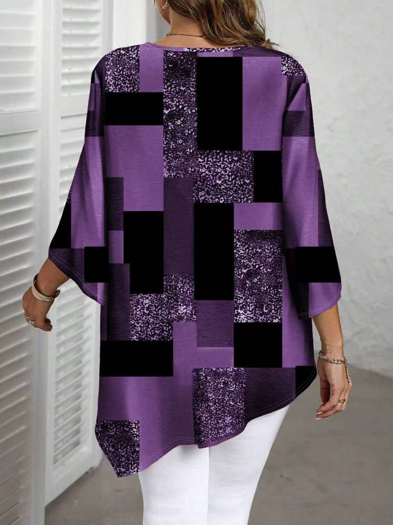 Rhosalivelle - Oversized Checkered Print Blouse