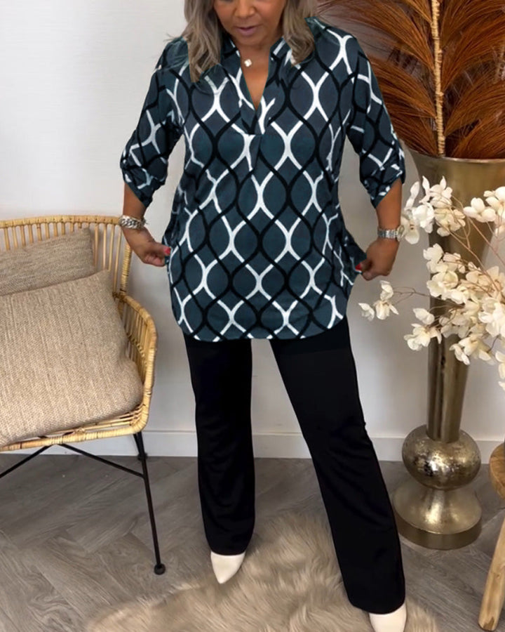 Florina - Casual Long Sleeve Blouse with Elegant Pattern