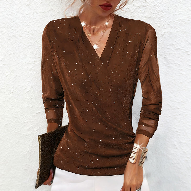 Oralindra - Elegant Wrap Blouse with Long Sleeves
