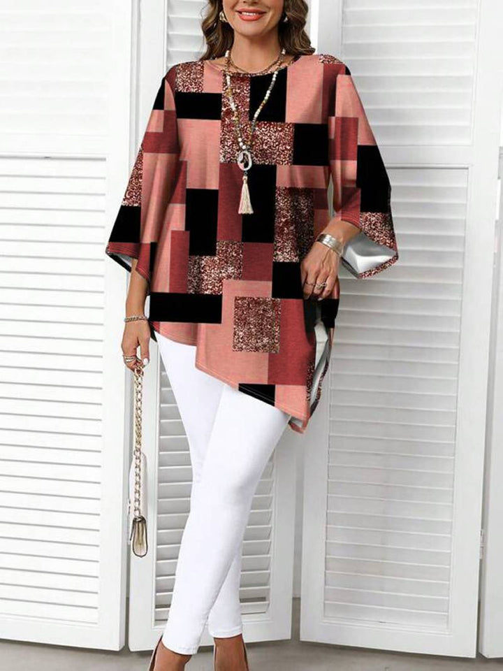 Rhosalivelle - Oversized Checkered Print Blouse