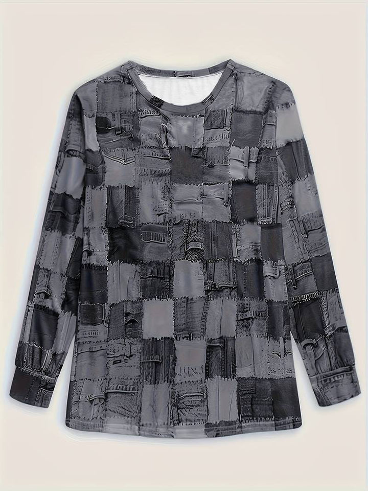 Pryselavine - Long Sleeve Checkered Pattern Casual Comfort Top