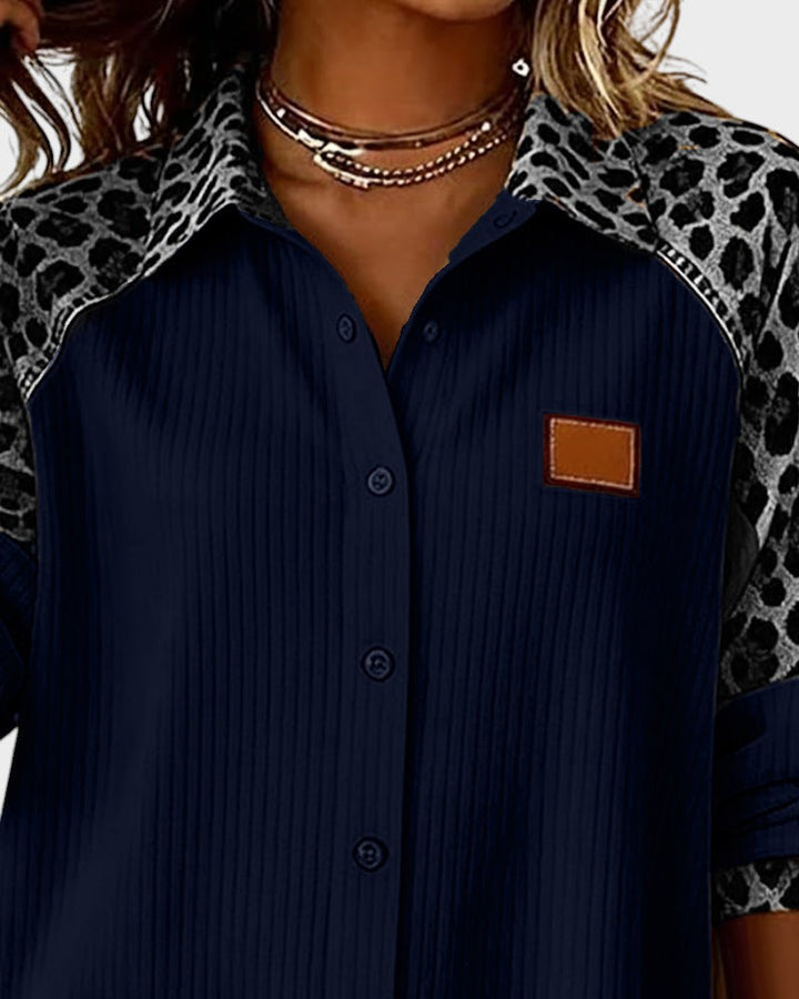 Oralynesse - Two-Tone Button-Down Shirt with Leopard Print Details