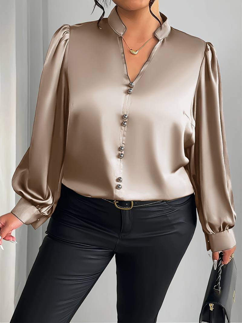 Thaliravalle - Elegant Puff Sleeve Blouse with V-Neck