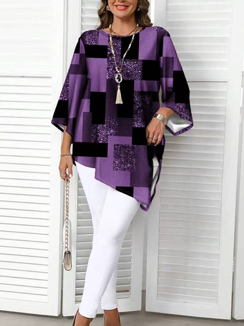 Rhosalivelle - Oversized Checkered Print Blouse