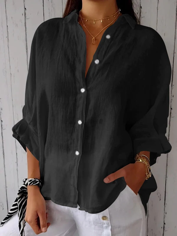 Delphira - Cotton and linen shirt with tie at the back