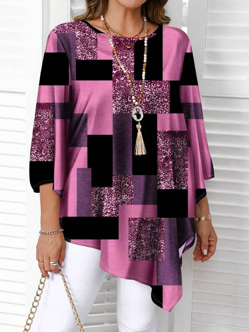 Rhosalivelle - Oversized Checkered Print Blouse