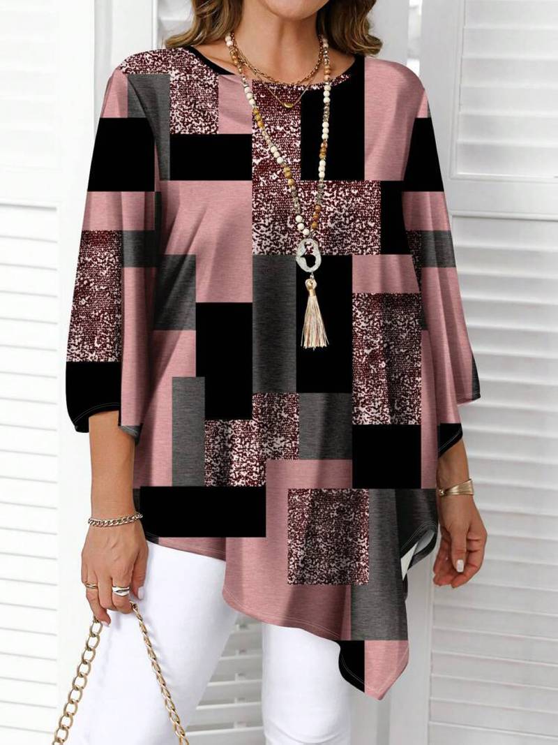 Rhosalivelle - Oversized Checkered Print Blouse