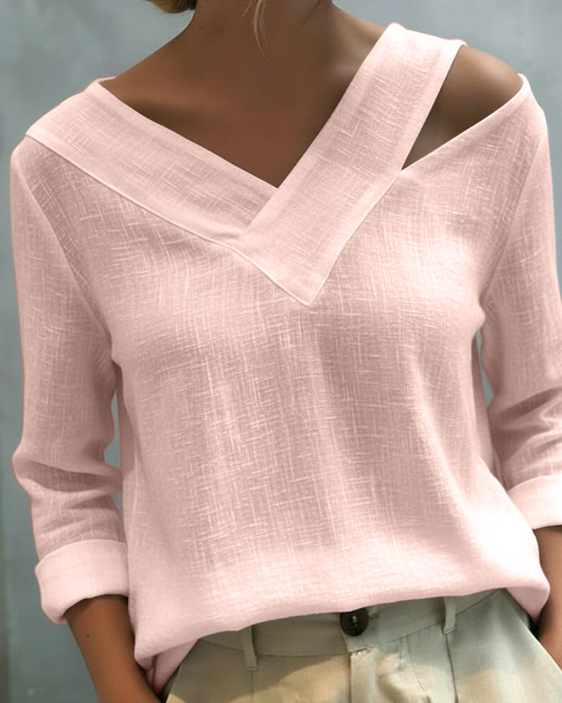 Melyra - Elegant V-Neck Top with Asymmetrical Neckline