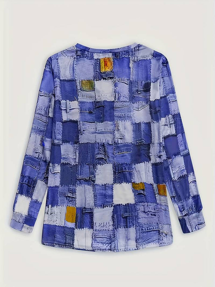 Pryselavine - Long Sleeve Checkered Pattern Casual Comfort Top