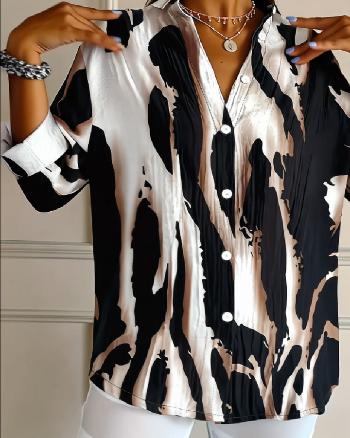 Telyra - High Neck Blouse with Irregular Print