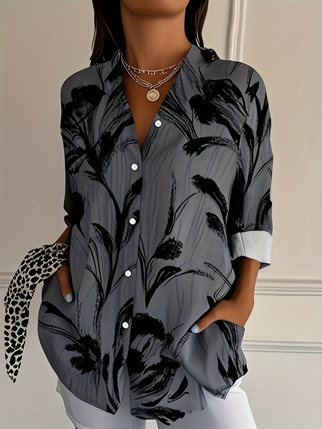 Selavynne - Floral Print Long Sleeve Shirt