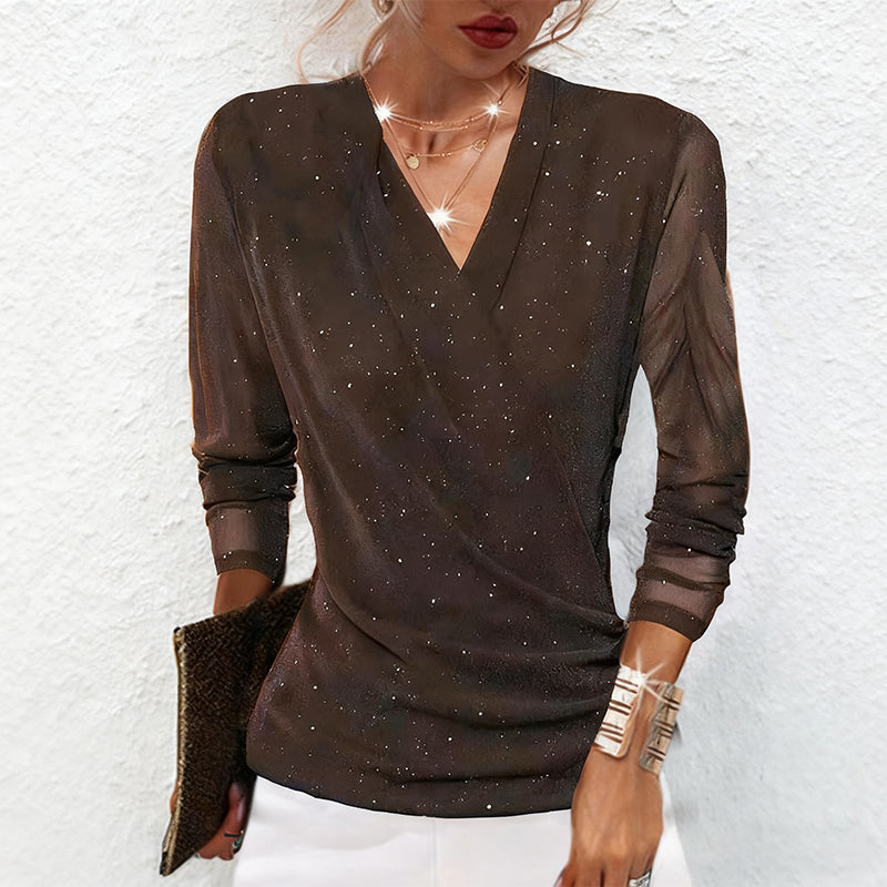 Oralindra - Elegant Wrap Blouse with Long Sleeves