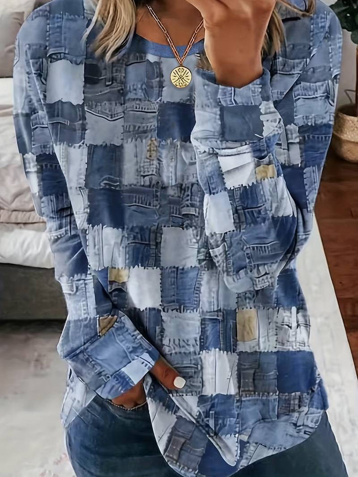Pryselavine - Long Sleeve Checkered Pattern Casual Comfort Top