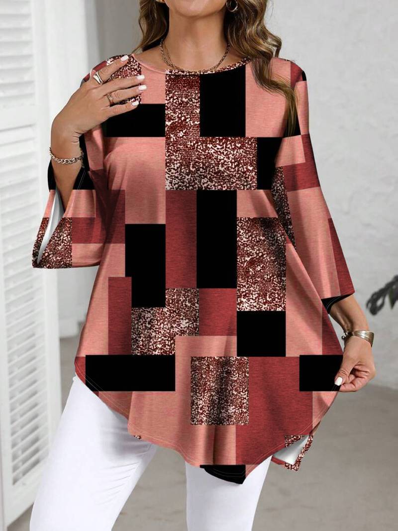 Rhosalivelle - Oversized Checkered Print Blouse
