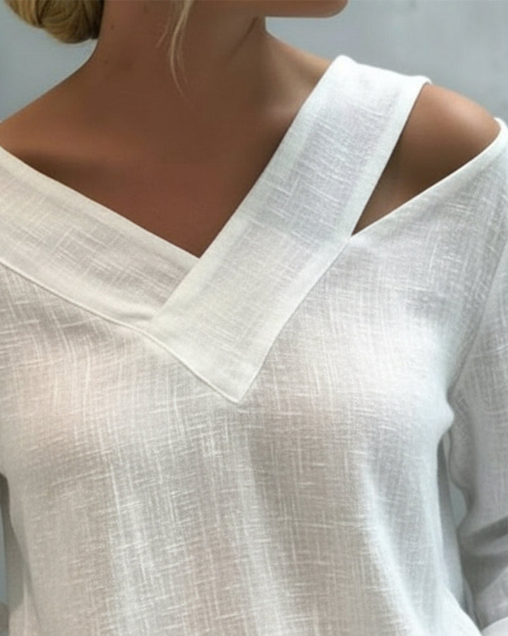 Melyra - Elegant V-Neck Top with Asymmetrical Neckline