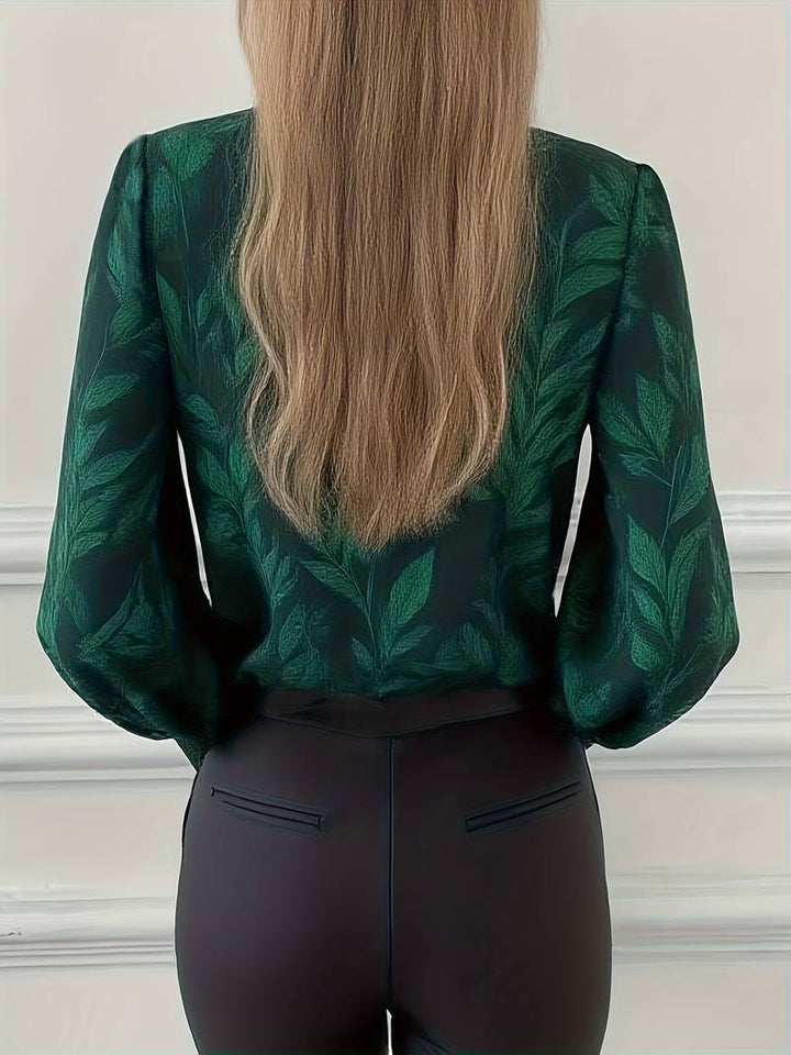 Heliviennea - Elegant Long-Sleeved Blouse with Leaf Print